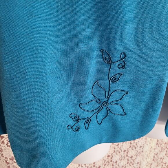 Vintage 90s Lady graff blue open front embroidered tight knit cardigan size xl - Picture 4 of 9